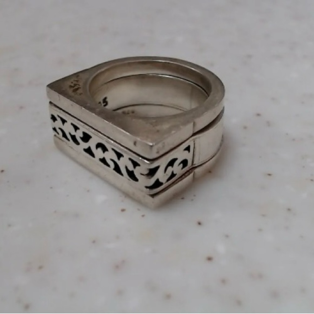 Lois Hill Sterling Silver Ornate Scroll Flat Top Stackable Three Ring Set - Picture 2 of 12